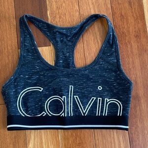 Calvin Klein Black Racerback Sports Bra with Logo Band